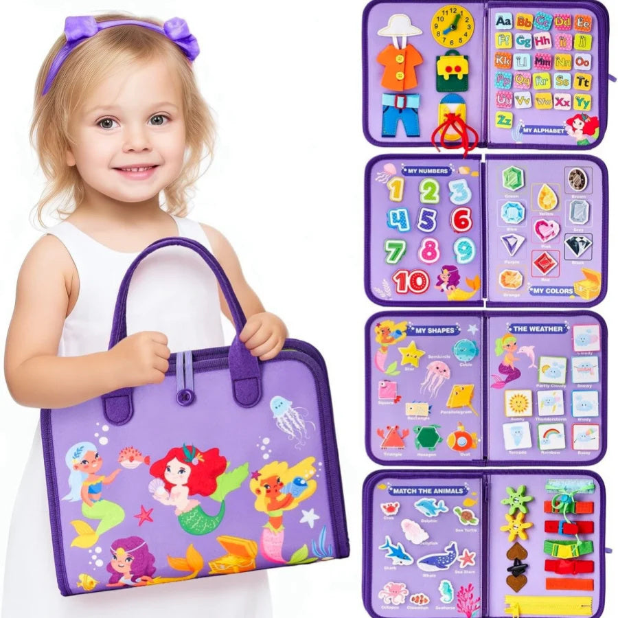 Montessori Busy Board for Toddlers | Dressing & Buttoning Learning Toy | Preschool Sensory & Fine Motor Skills Activity Book - Little Hands Innovation