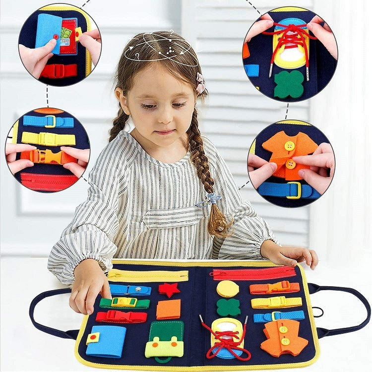 Montessori Busy Board for Toddlers | Dressing & Buttoning Learning Toy | Preschool Sensory & Fine Motor Skills Activity Book - Little Hands Innovation